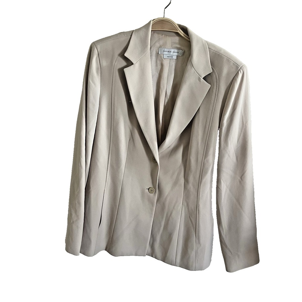 Garfield & Marks Blazer Size 12 Tan Jacket Classic Professional Business Casual